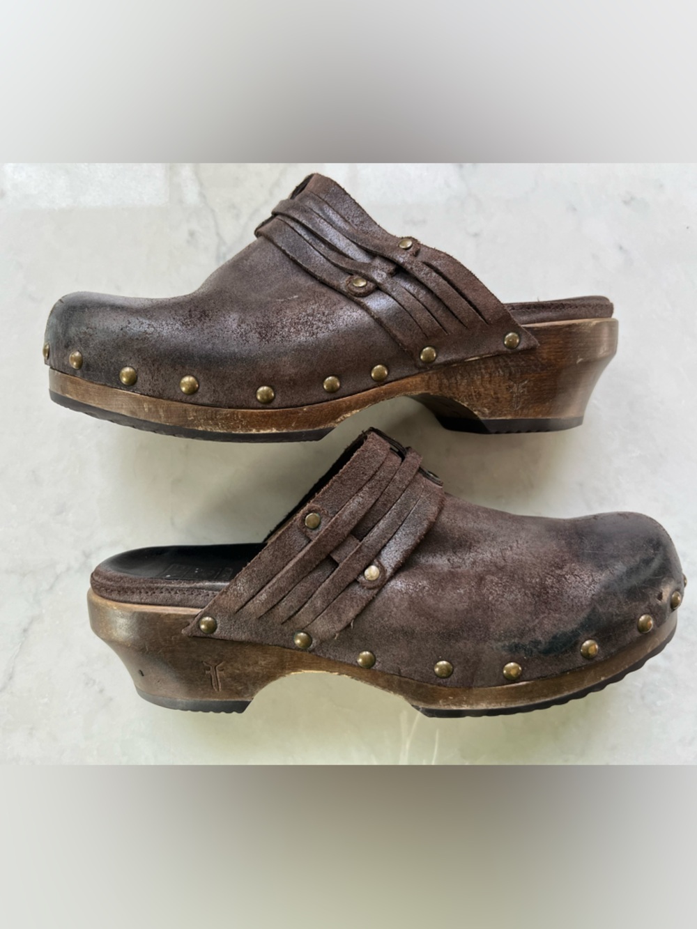Frye Clara Stud Clog ib Brown Leather sz 7.5